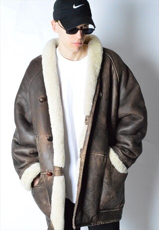 VINTAGE 70S BROWN LEATHER WINTER COAT