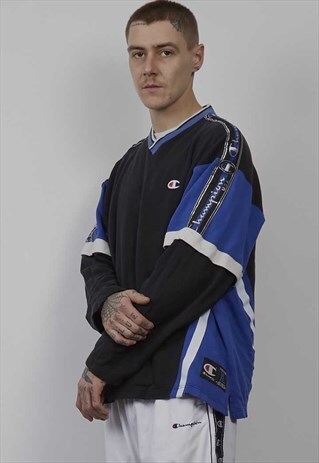 VINTAGE 90'S CHAMPION BLUE / BLACK V-NECK SWEATER