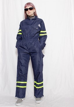 90s vintage y2k workwear navy nylon neon all in one overall
