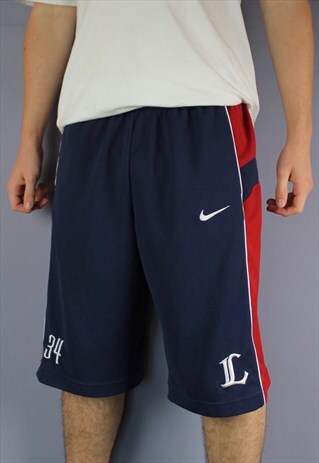 VINTAGE NIKE SHORTS IN NAVY WITH POCKETS, EMBROIDERED LOGO A