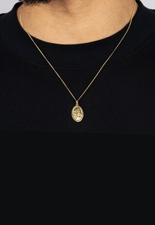24" Saint Christopher Oval Pendant Necklace Chain - Gold