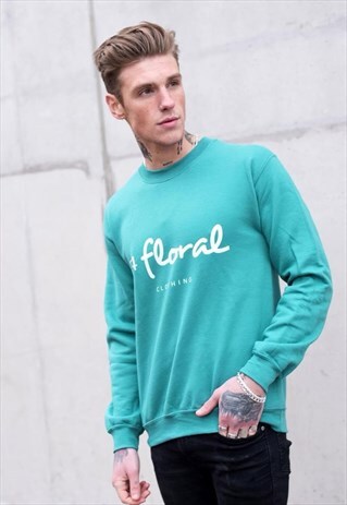 LARGE GRAPHIC JUMPER PULLOVER SWEATER - PEPPERMINT BLUE