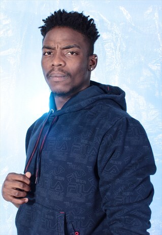 VINTAGE FILA NAVY PRINTED HOODIE