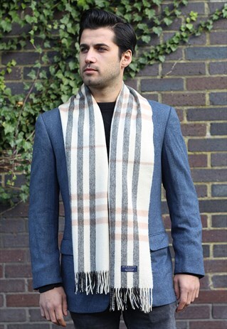 VINTAGE CASHMERE CHECKED SCARF CREAM-AS85