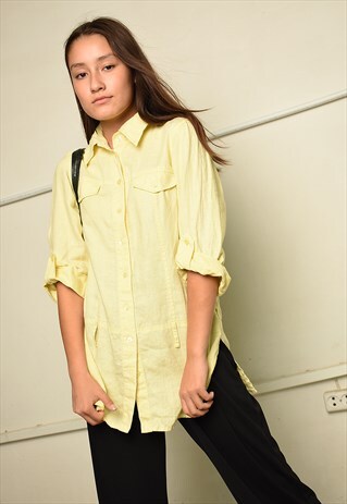 VINTAGE 90'S RETRO MINIMALIST PASTEL LINEN SHIRT TOP BLOUSE