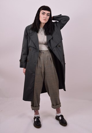 VINTAGE 80'S DARK GREEN GRANNY MAC TRENCH COAT SIZE 10 12