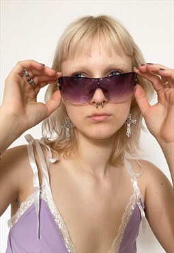Vintage Y2K rimless visor sunglasses in black / purple