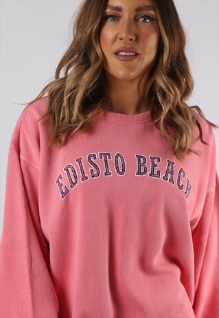 VINTAGE SWEATSHIRT JUMPER OVERSIZED BEACH PRINT UK 16 (HCCZ)