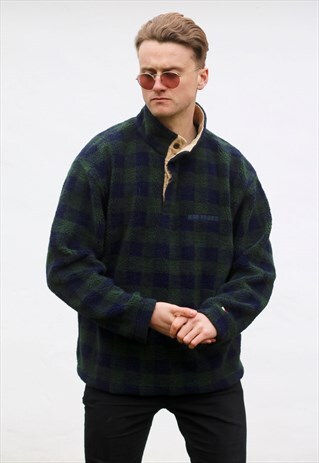 TOMMY HILFIGER 1/4 BUTTON BLACK WATCH TARTAN FLEECE
