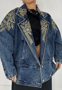 Vintage 80S Denim Jacket Oversized Heavy Denim Chunky 90s