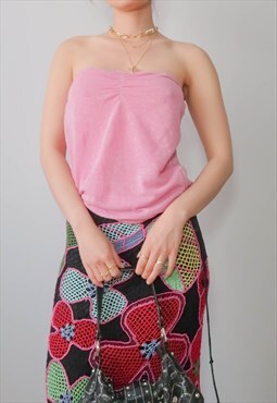 vintage y2k pink tube bandeau knit top
