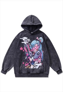 Anime print hoodie manga pullover Japanese cartoon jumper