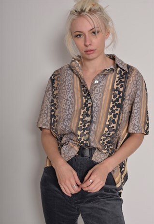 VINTAGE LEOPARD PRINT WOMENS SHORT SLEEVE SHIRT