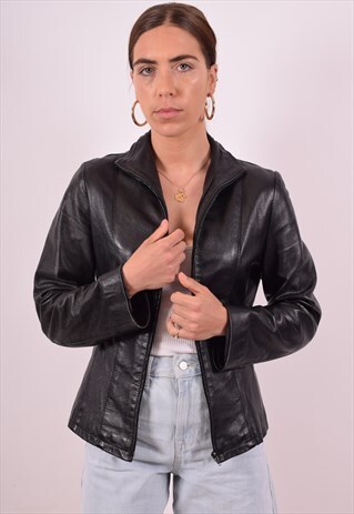 WOMENS VINTAGE LEATHER JACKET LARGE BLACK 90S