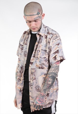 VINTAGE ABSTRACT CRAZY PRINT SHIRT