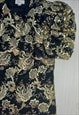 VINTAGE 80S SHIRT BLACK GOLD EMBROIDERED SEQUIN 