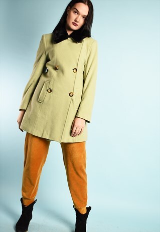 VINTAGE 90'S RETRO FAUX FUR DETAILED TRENCH COAT IN LIME