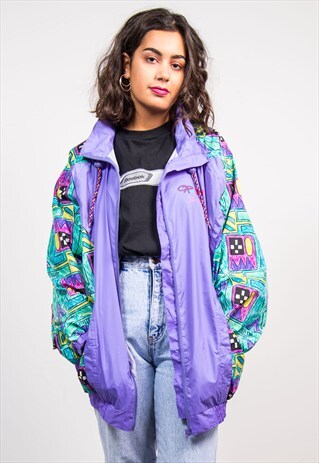 VINTAGE 90'S LILAC WAVEY PATTERNED CAGOULE