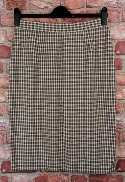 Vintage 80s Brown Check Checkered Midi Straight Pencil Skirt