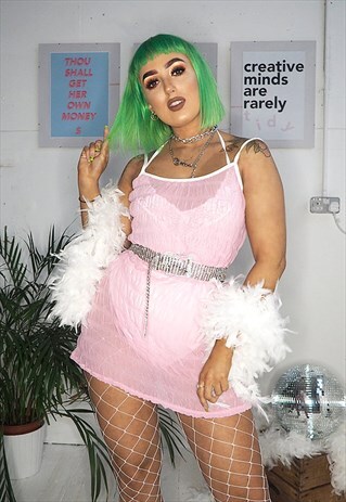 PINK RUFFLE MESH DRESS