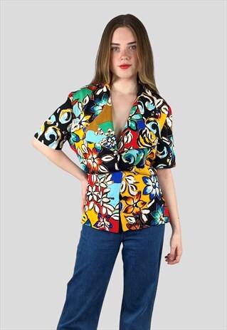 MIMMINA SHORT SLEEVE 80'S VINTAGE FLORAL BLOUSE JACKET