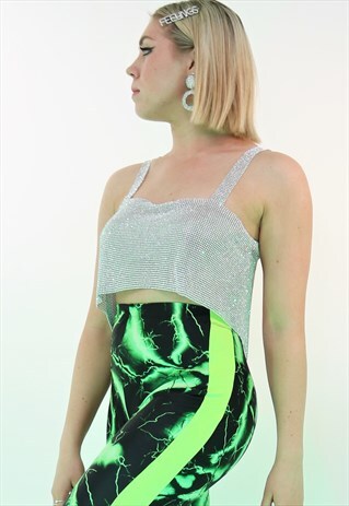 GLITTER DIAMANTE CROP IN SILVER