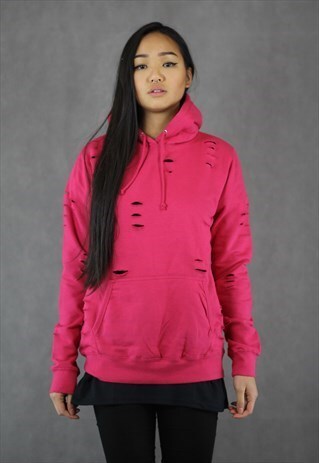 SALE - DISTRESSED HOT PINK HOODIE