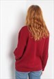 VINTAGE 80'S ZIP UP RIB KNITTED CARDIGAN RED