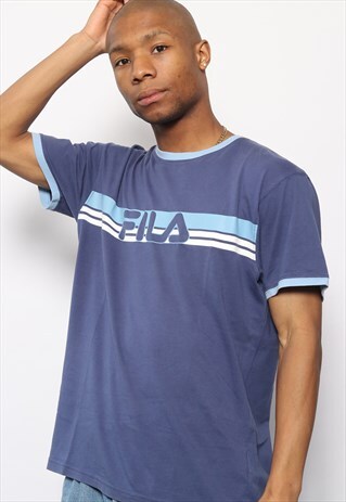 VINTAGE FILA BIG LOGO SPELLOUT T-SHIRT NAVY BLUE