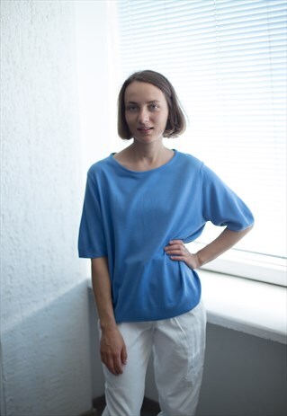 VINTAGE 90'S KNITTED BLUE SHORT SLEEVE TOP