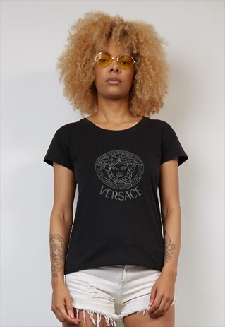 VINTAGE 90'S VERSACE BLACK LOGO T-SHIRT