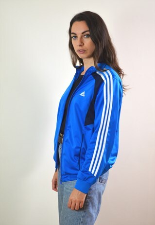 90S VINTAGE ADIDAS BLUE & BLACK FULL ZIP TRACK JACKET