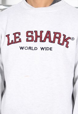 Vintage Le Shark Sweatshirt in Grey Pullover Jumper Medium