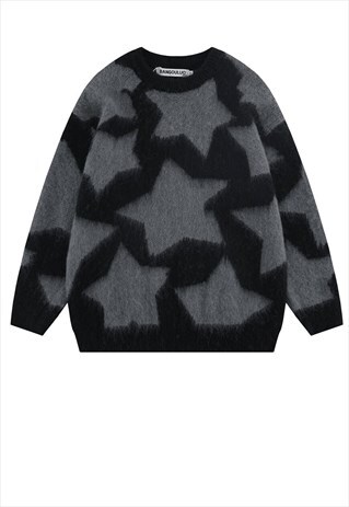 Grunge sweater star jumper knitted fluffy jumper in black