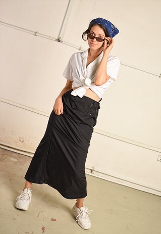 VINTAGE Y2K SHELL FESTIVAL CARGO MAXI SKIRT IN BLACK