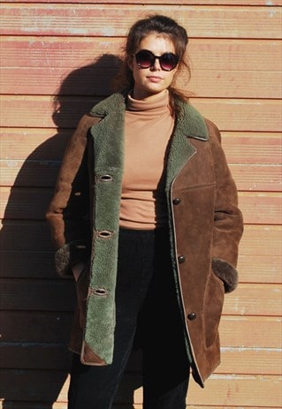 VINTAGE DARK TAN REAL SHEARLING COAT
