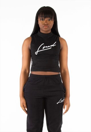 LOUD WOMENS BLACK HIGH NECK CROP