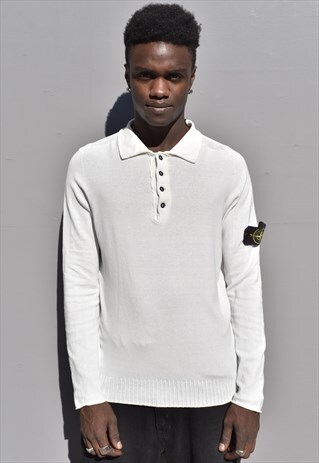 RARE VINTAGE 90S STONE ISLAND 4 BUTTON LIGHT KNIT JUMPER