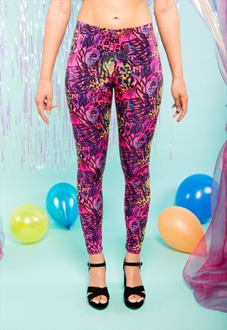 HANDMADE PINK FLORAL PRINTED FESTIVAL LEGGINGS