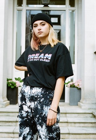 SHORT SLEEVED T-SHIRT BLACK WITH 80S NEON SCI-FI LOGO DESIGN