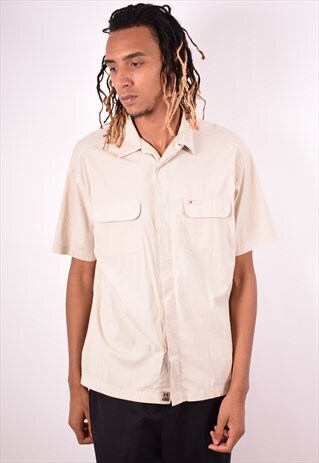 TOMMY HILFIGER MENS VINTAGE SHIRT LARGE BEIGE 90S