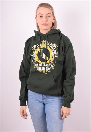 WOMENS VINTAGE HOODIE JUMPER MEDIUM GREEN 90S