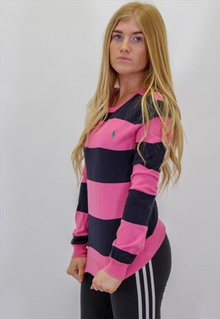 VINTAGE RALPH LAUREN STRIPED SWEATER JUMPER IN PINK & BLACK