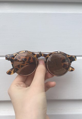 UNISEX VINTAGE STYLE FOLD UP BROWN STEAMPUNK SUNGLASSES