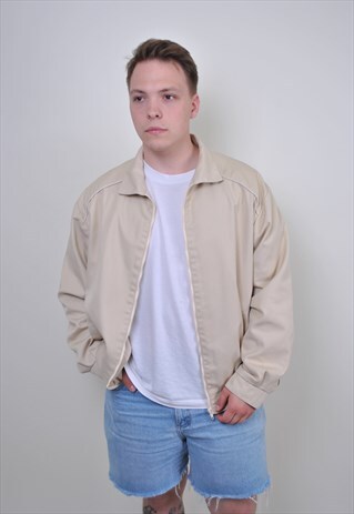 90S BEIGE HARRINGTON JACKET, VINTAGE MEN'S SPRING BOMBER