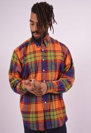 J. CREW MENS VINTAGE FLANNEL SHIRT LARGE MULTI CHECK 90S