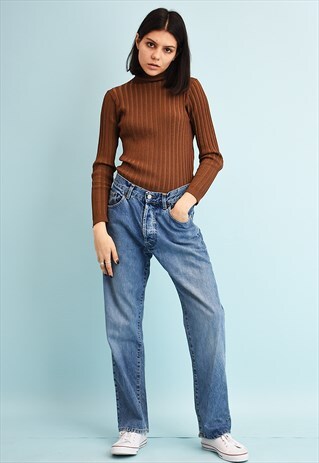 90'S RETRO REGULAR WAIST STONEWASH DENIM JEANS