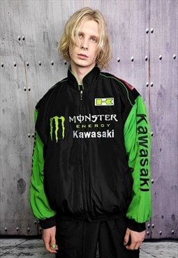 Monster motorcycle jacket patch Kawasaki racer varsity green
