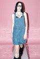 VINTAGE Y2K DENIM DUNGAREE MINI DRESS IN MEDIUM WASH