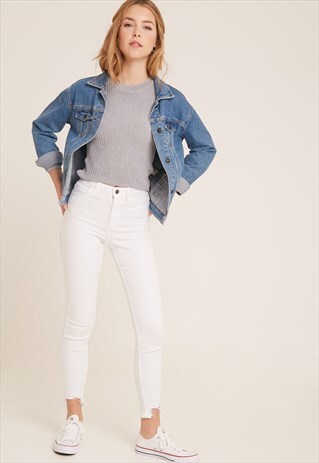 WHITE ASYMMETRIC SKINNY JEANS